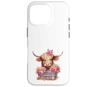 Cute Highland Cow Valentine Bow Country Heifer Farm Farmer Carcasa para iPhone 16 Pro
