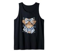 Cute Highland Cow with Blue Bow Winter Snowflake Design Camiseta sin Mangas