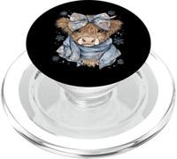 Cute Highland Cow with Blue Bow Winter Snowflake Design PopSockets PopGrip para MagSafe