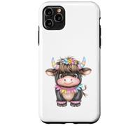 Cute Highland Cow with Rainbow Horns Kawaii Baby Cow Flower Carcasa para iPhone 11 Pro MAX