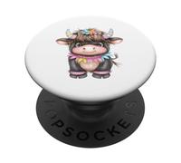 Cute Highland Cow with Rainbow Horns Kawaii Baby Cow Flower PopSockets PopGrip Adhesivo