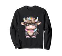 Cute Highland Cow with Rainbow Horns Kawaii Baby Cow Flower Sudadera