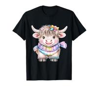 Cute Highland Cow with Rainbow Scarf - Kawaii Baby Cow Camiseta
