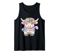 Cute Highland Cow with Rainbow Scarf - Kawaii Baby Cow Camiseta sin Mangas