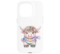 Cute Highland Cow with Rainbow Scarf - Kawaii Baby Cow Carcasa para iPhone 15 Pro
