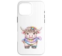 Cute Highland Cow with Rainbow Scarf - Kawaii Baby Cow Carcasa para iPhone 16 Pro MAX