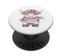 Cute Highland Cow with Rainbow Scarf - Kawaii Baby Cow PopSockets PopGrip Adhesivo