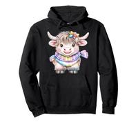 Cute Highland Cow with Rainbow Scarf - Kawaii Baby Cow Sudadera con Capucha