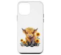 Cute Highland Cow with Sunflowers Country Heifer Farm Farmer Carcasa para iPhone 12 Mini