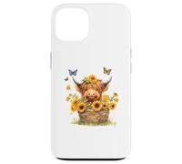 Cute Highland Cow with Sunflowers Country Heifer Farm Farmer Carcasa para iPhone 13