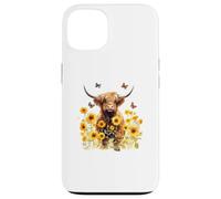 Cute Highland Cow with Sunflowers Country Heifer Farm Farmer Carcasa para iPhone 13