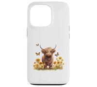 Cute Highland Cow with Sunflowers Country Heifer Farm Farmer Carcasa para iPhone 13 Pro