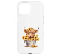 Cute Highland Cow with Sunflowers Country Heifer Farm Farmer Carcasa para iPhone 15