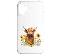 Cute Highland Cow with Sunflowers Country Heifer Farm Farmer Carcasa para iPhone 16 Plus