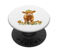 Cute Highland Cow with Sunflowers Country Heifer Farm Farmer PopSockets PopGrip Adhesivo