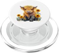 Cute Highland Cow with Sunflowers Country Heifer Farm Farmer PopSockets PopGrip para MagSafe