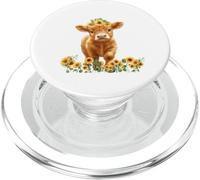 Cute Highland Cow with Sunflowers Country Heifer Farm Farmer PopSockets PopGrip para MagSafe