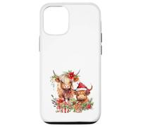 Cute Highland Cows Christmas Santa Hat Country Heifer Farm Carcasa para iPhone 12/12 Pro