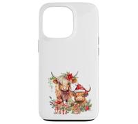 Cute Highland Cows Christmas Santa Hat Country Heifer Farm Carcasa para iPhone 13 Pro