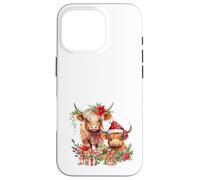 Cute Highland Cows Christmas Santa Hat Country Heifer Farm Carcasa para iPhone 16 Pro