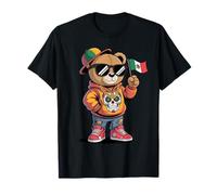 Cute Hip Hop Bear Holding Mexican Flag Streetwear Character Camiseta