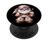 Cute Hippie GNOME Dad In Flower Power Outfit with Guitar PopSockets PopGrip Adhesivo