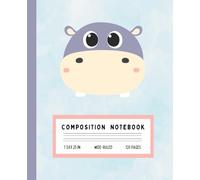 Cute Hippo Composition Notebook: Kawaii Purple Hippo on Aqua Background | Wide Ruled | 7.5" x 9.25" | 120 Pages for Kids, Girls, and Animal Lovers