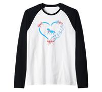 Cute Horse Girl Coquette Blue Bow Heart Horseshoe Equestrian Camiseta Manga Raglan