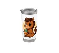 Cute Horse Kawaii Anime Bebiendo Té Burbuja Niña Niños Vaso térmico de acero inoxidable de doble pared