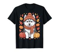 Cute Husky Dog Fall Pumpkins Thanksgiving Autumn Vibes Camiseta