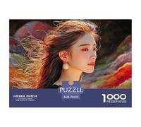 Cute Idol Long Hair Flowing in The Wind 1000 Pcs Premium-Karton Puzzle Red-Haired Fantasy Woman Stressabbau Familienspiel Puzzles Als Geburtstagsgeschenke 70x50cm/1000pcs