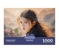 Cute Idol Long Hair Flowing in The Wind 1000 Pcs Stabiler Karton Puzzle Elegant Girl Lebendige Bilder Kreatives Spiel Puzzles Als Wohnaccessoires 70x50cm/1000pcs