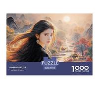 Cute Idol Long Hair Flowing in The Wind 1000 Pcs Stabiler Karton Puzzle Elegant Girl Lebendige Bilder Kreatives Spiel Puzzles Für Erwachsene Und Kinder 70x50cm/1000pcs