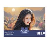 Cute Idol Long Hair Flowing in The Wind 1000 Stück Ökopapier Puzzle Beautiful Woman Stressabbau Familienspiel Puzzles Für Erwachsene Und Kinder 38x26cm/1000pcs