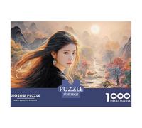 Cute Idol Long Hair Flowing in The Wind 1000 Stück Ökopapier Puzzle Elegant Girl Stressabbau Familienspiel Puzzles Als Geburtstagsgeschenke 38x26cm/1000pcs