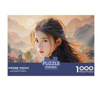 Cute Idol Long Hair Flowing in The Wind 1000 Stück Stabiler Karton Puzzle Elegant Girl Lebendige Bilder Kreatives Spiel Puzzles Für Erwachsene Und Kinder 38x26cm/1000pcs
