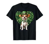 Cute Jack Russell Shamrock Heart Día de San Patricio Amante de los perros Camiseta