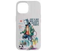 Cute Just Boy Who Loves Soccer & Robots Anime Game Robótica Carcasa para iPhone 15