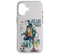 Cute Just Boy Who Loves Soccer & Robots Anime Game Robótica Carcasa para iPhone 16