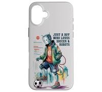 Cute Just Boy Who Loves Soccer & Robots Anime Game Robótica Carcasa para iPhone 16 Plus