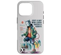 Cute Just Boy Who Loves Soccer & Robots Anime Game Robótica Carcasa para iPhone 16 Pro