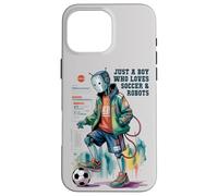 Cute Just Boy Who Loves Soccer & Robots Anime Game Robótica Carcasa para iPhone 16 Pro MAX