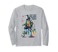Cute Just Boy Who Loves Soccer & Robots Anime Game Robótica Manga Larga