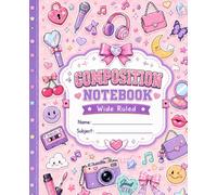 Cute K-Pop Composition Notebook: Cute Pink Kpop style Music Icons, Hearts, Bows and Aesthetic Sticker Style Cover for School and Journaling
