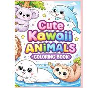 Cute Kawaii Animals Coloring Book: Fun & Easy Coloring Pages for Kids Ages 4-8