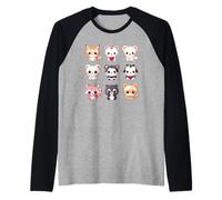 Cute Kawaii Animals Set Chibi Anime Multiple Pet Lover Camiseta Manga Raglan