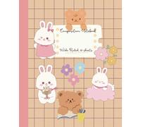 Cute Kawaii Bear Wide Ruled Notebook for Girls, Kids, Teens and Teachers: Cartoon Teddy Bears and Rabbits Beige Cover, Japanese Style Notepad with Lines, Back to School Supplies (7.5 x 9.25 in)