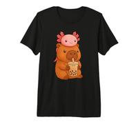 Cute Kawaii Bubble Tea Axolotl Capybara Camiseta Premium