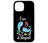 Cute Kawaii Cartoon Girls I Am 8 & Magical Narwhal Birthday Carcasa para iPhone 15