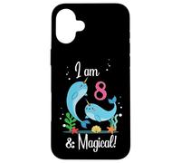 Cute Kawaii Cartoon Girls I Am 8 & Magical Narwhal Birthday Carcasa para iPhone 16 Plus